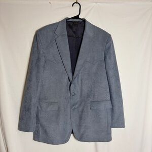 Vintage Pagano West Ice Blue Faux Suede Western Coat with Peaked Yokes Size XL